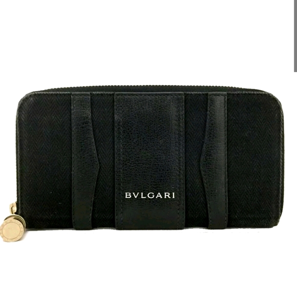 BVLGARI LEATHER CANVAS ZIPPY ZIP AROUND LONG WALLET/P0504. - Picture 2 of 13